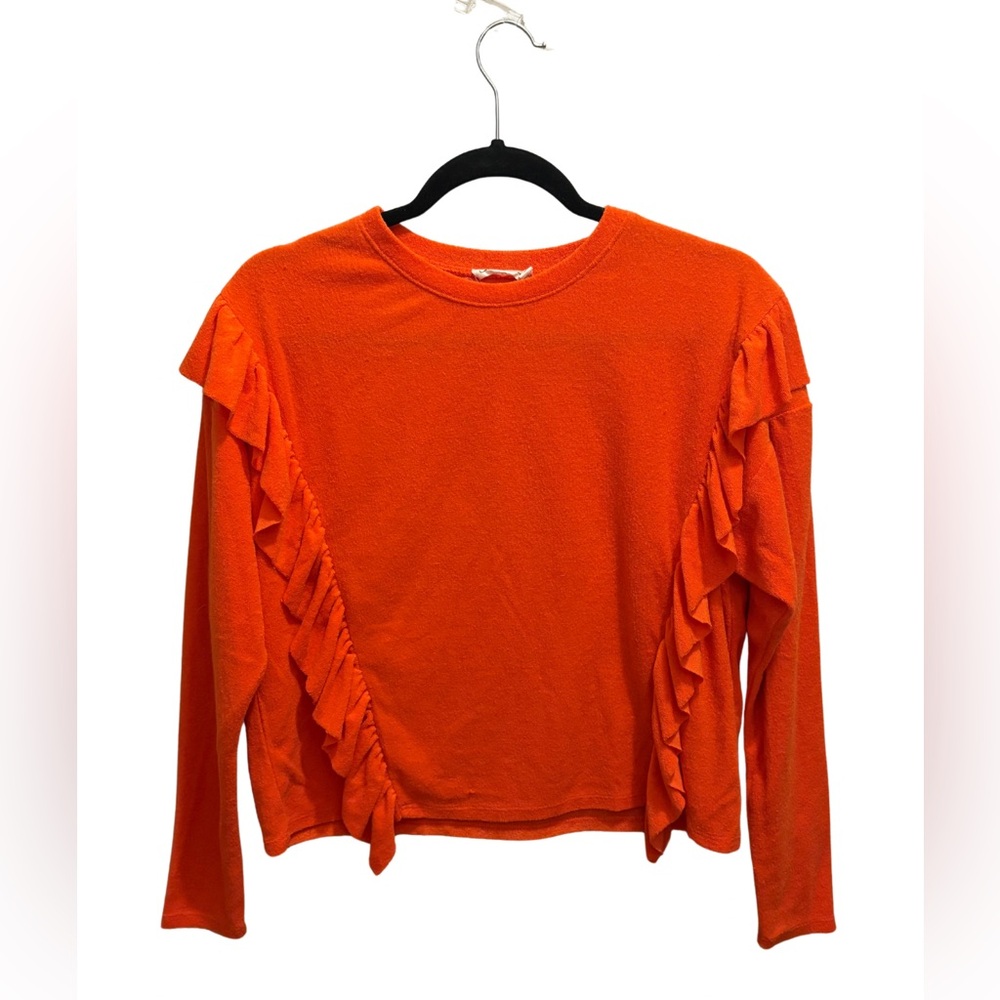 Orange Ruffle Long Sleeve Top